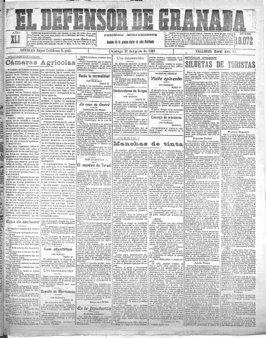 'El Defensor de Granada  : diario político independiente' - Año XLI Número 18072  - 1919 Agosto 31