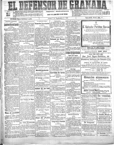 'El Defensor de Granada  : diario político independiente' - Año XLI Número 18073  - 1919 Septiembre 01