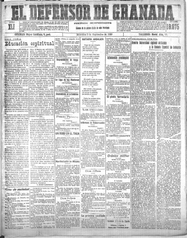 'El Defensor de Granada  : diario político independiente' - Año XLI Número 18075  - 1919 Septiembre 03
