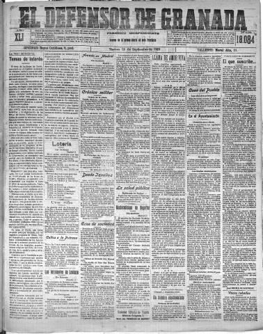 'El Defensor de Granada  : diario político independiente' - Año XLI Número 18084  - 1919 Septiembre 12