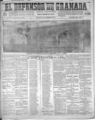 'El Defensor de Granada  : diario político independiente' - Año XLI Número 18946  - 1919 Septiembre 24