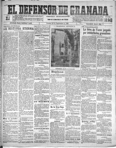 'El Defensor de Granada  : diario político independiente' - Año XLI Número 18948  - 1919 Septiembre 26
