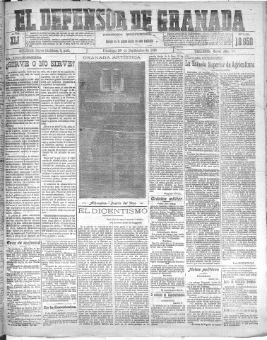 'El Defensor de Granada  : diario político independiente' - Año XLI Número 18950  - 1919 Septiembre 28