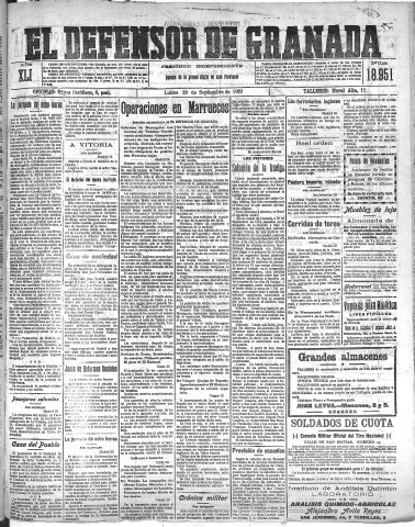 'El Defensor de Granada  : diario político independiente' - Año XLI Número 18951  - 1919 Septiembre 29