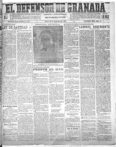 'El Defensor de Granada  : diario político independiente' - Año XLI Número 18952  - 1919 Septiembre 30