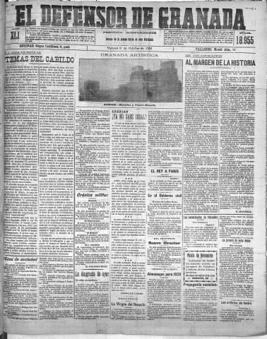 'El Defensor de Granada  : diario político independiente' - Año XLI Número 18955  - 1919 Octubre 03