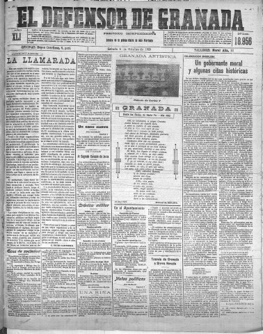 'El Defensor de Granada  : diario político independiente' - Año XLI Número 18956  - 1919 Octubre 04