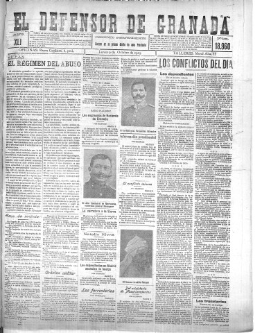 'El Defensor de Granada  : diario político independiente' - Año XLI Número 18960  - 1919 Octubre 09