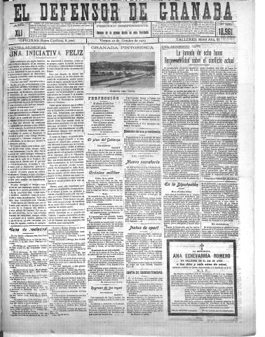 'El Defensor de Granada  : diario político independiente' - Año XLI Número 18961  - 1919 Octubre 10