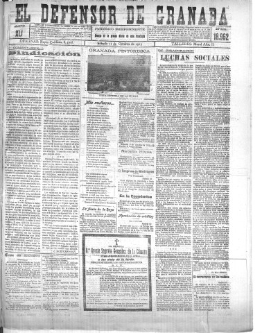 'El Defensor de Granada  : diario político independiente' - Año XLI Número 18962  - 1919 Octubre 11
