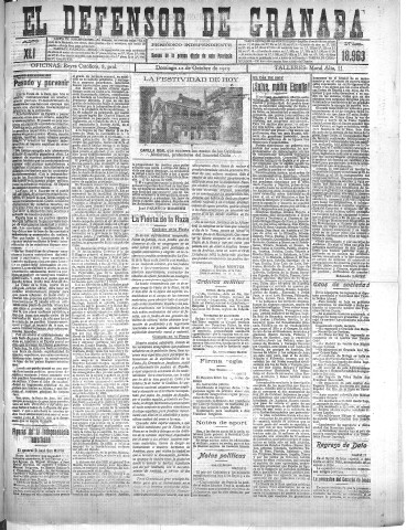 'El Defensor de Granada  : diario político independiente' - Año XLI Número 18963  - 1919 Octubre 12