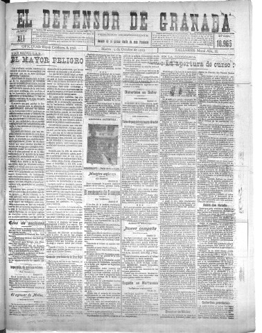 'El Defensor de Granada  : diario político independiente' - Año XLI Número 18965  - 1919 Octubre 14