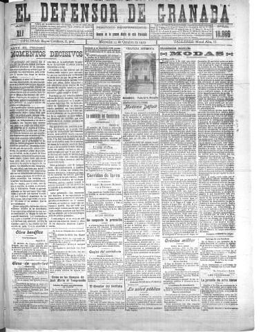'El Defensor de Granada  : diario político independiente' - Año XLI Número 18966  - 1919 Octubre 15