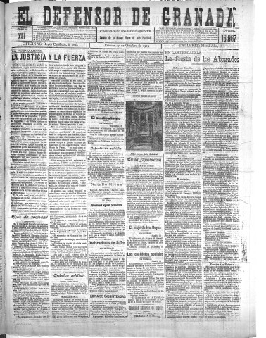 'El Defensor de Granada  : diario político independiente' - Año XLI Número 18967  - 1919 Octubre 17