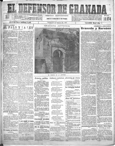 'El Defensor de Granada  : diario político independiente' - Año XLI Número 18974  - 1919 Octubre 24