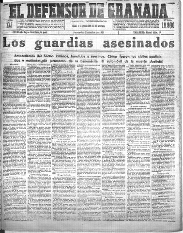 'El Defensor de Granada  : diario político independiente' - Año XLI Número 18986  - 1919 Noviembre 06