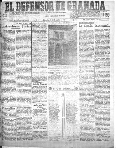 'El Defensor de Granada  : diario político independiente' - Año XLI Número 18999  - 1919 Noviembre 19