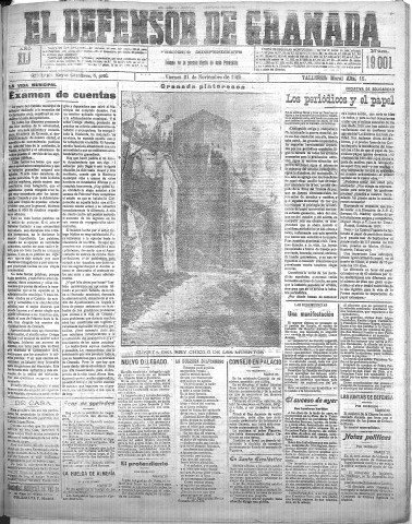 'El Defensor de Granada  : diario político independiente' - Año XLI Número 19001  - 1919 Noviembre 21