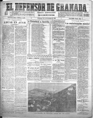'El Defensor de Granada  : diario político independiente' - Año XLI Número 19002  - 1919 Noviembre 23