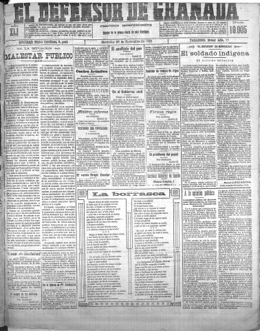 'El Defensor de Granada  : diario político independiente' - Año XLI Número 19005  - 1919 Noviembre 26