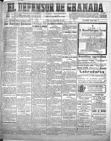 'El Defensor de Granada  : diario político independiente' - Año XLI Número 19010  - 1919 Diciembre 01