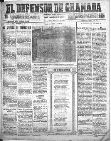 'El Defensor de Granada  : diario político independiente' - Año XLI Número 19020  - 1919 Diciembre 12