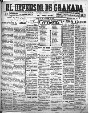 'El Defensor de Granada  : diario político independiente' - Año XLI Número 19026  - 1919 Diciembre 19