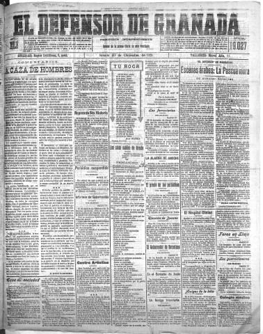 'El Defensor de Granada  : diario político independiente' - Año XLI Número 19027  - 1919 Diciembre 20