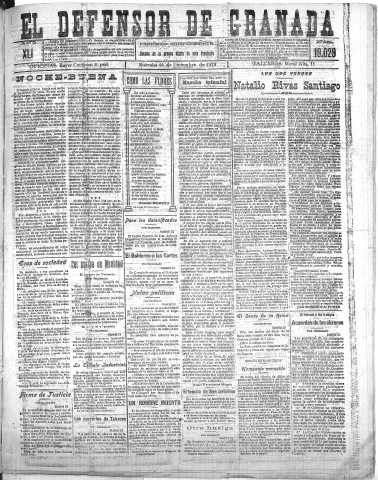 'El Defensor de Granada  : diario político independiente' - Año XLI Número 19029  - 1919 Diciembre 24
