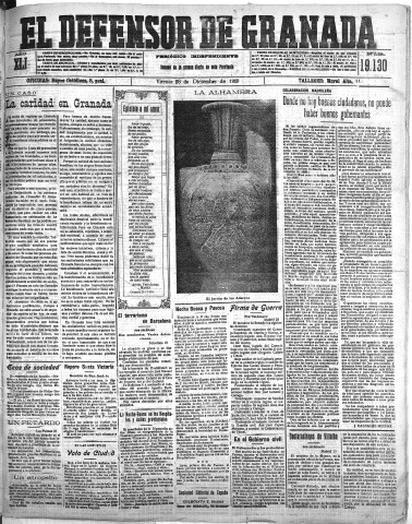 'El Defensor de Granada  : diario político independiente' - Año XLI Número 19130  - 1919 Diciembre 26