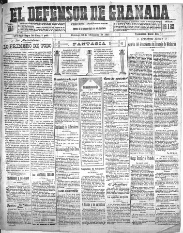 'El Defensor de Granada  : diario político independiente' - Año XLI Número 19132  - 1919 Diciembre 28