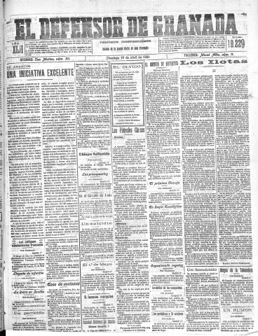 'El Defensor de Granada  : diario político independiente' - Año XLII Número 19229  - 1920 Abril 18