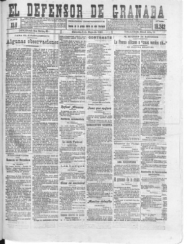 'El Defensor de Granada  : diario político independiente' - Año XLII Número 19242  - 1920 Mayo 05