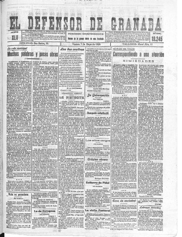 'El Defensor de Granada  : diario político independiente' - Año XLII Número 19244  - 1920 Mayo 07