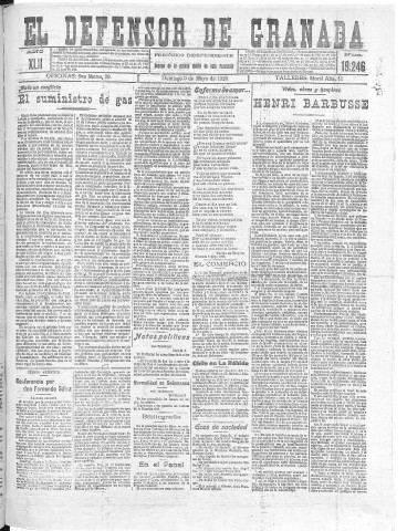 'El Defensor de Granada  : diario político independiente' - Año XLII Número 19246  - 1920 Mayo 09