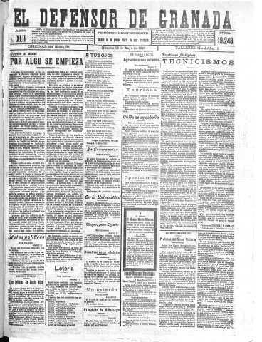'El Defensor de Granada  : diario político independiente' - Año XLII Número 19248  - 1920 Mayo 12