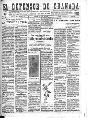 'El Defensor de Granada  : diario político independiente' - Año XLII Número 19253  - 1920 Mayo 18