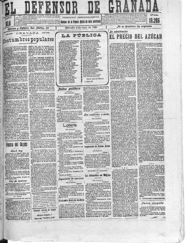 'El Defensor de Granada  : diario político independiente' - Año XLII Número 19266  - 1920 Junio 02