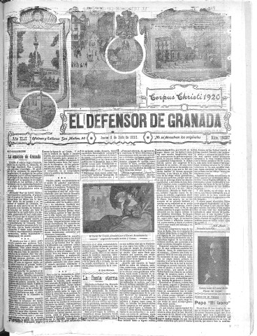 'El Defensor de Granada  : diario político independiente' - Año XLII Número 19267  - 1920 Junio 03