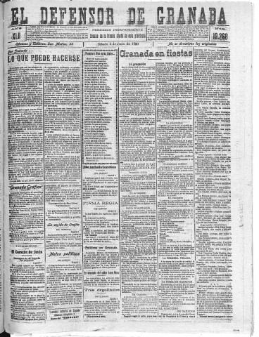'El Defensor de Granada  : diario político independiente' - Año XLII Número 19268  - 1920 Junio 05