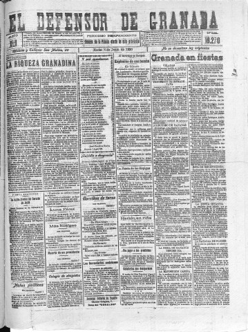 'El Defensor de Granada  : diario político independiente' - Año XLII Número 19270  - 1920 Junio 08