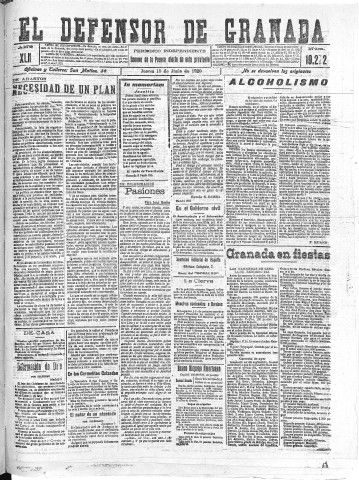 'El Defensor de Granada  : diario político independiente' - Año XLII Número 19272  - 1920 Junio 10
