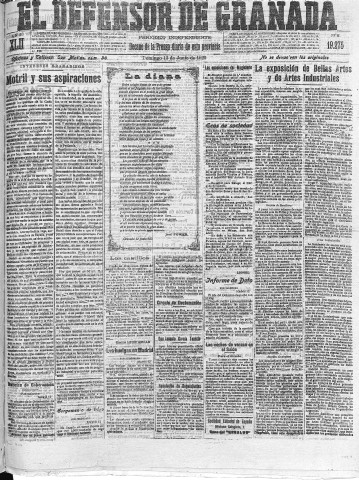 'El Defensor de Granada  : diario político independiente' - Año XLII Número 19275  - 1920 Junio 13