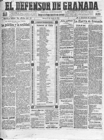 'El Defensor de Granada  : diario político independiente' - Año XLII Número 19278  - 1920 Junio 17