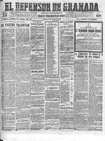 'El Defensor de Granada  : diario político independiente' - Año XLII Número 19279  - 1920 Junio 18