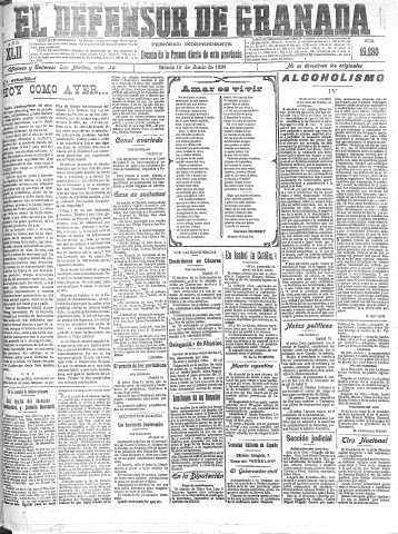 'El Defensor de Granada  : diario político independiente' - Año XLII Número 19280  - 1920 Junio 19
