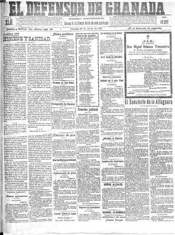 'El Defensor de Granada  : diario político independiente' - Año XLII Número 19287  - 1920 Junio 27