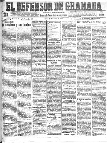 'El Defensor de Granada  : diario político independiente' - Año XLII Número 19288  - 1920 Junio 29