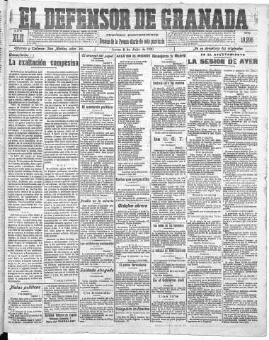'El Defensor de Granada  : diario político independiente' - Año XLII Número 19291  - 1920 Julio 08