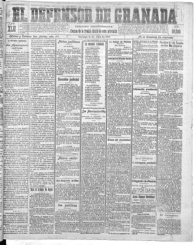 'El Defensor de Granada  : diario político independiente' - Año XLII Número 19292  - 1920 Julio 11